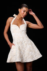 Dina Ivory Floral Jacquard Halter Mini Dress