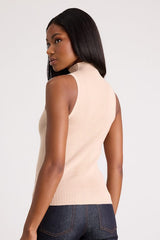 Seasonal Sophistication Beige Ribbed Mock Neck Sweater Tank Top