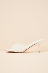 Chanel White Lace Kitten Heel Slide Sandals