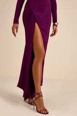Dion Plum Purple Jersey Knit Long Sleeve Maxi Dress