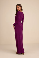 Dion Plum Purple Jersey Knit Long Sleeve Maxi Dress