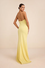 Laney Light Yellow Strapless Corset Maxi Dress