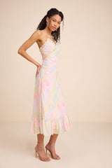 Jamaya Multi Abstract Floral Lace-Up Midi Dress