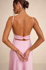 Irena Light Pink Satin Backless Maxi Dress