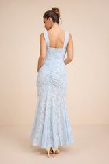 Celeste Light Blue Floral Burnout Bustier Maxi Dress