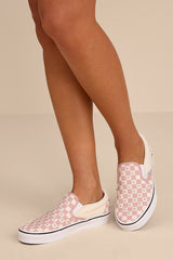 Classic Misty Mauve Checkerboard Rhinestone Slip-On Sneakers