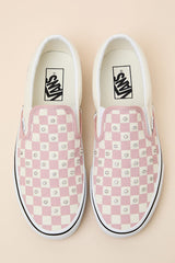 Classic Misty Mauve Checkerboard Rhinestone Slip-On Sneakers