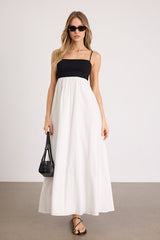 Janie Black and White Color Block Backless Maxi Dress