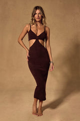 The Way I Feel Dark Brown Cutout Midi Sweater Dress