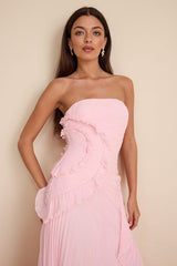Brylee Light Pink Pleated Ruffled Maxi Dress