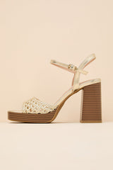 Kemma Gold Woven Platform Ankle Strap Sandals
