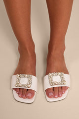 Lucinda White Pearl Slide Sandals