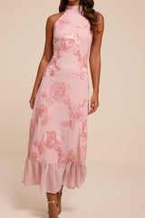 Margaret Light Pink Textured Ruffled Midi Dress