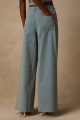 Ruby Blue Striped Cotton Wide-Leg Pants
