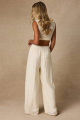June Cream Crochet Lace Wide-Leg Pants