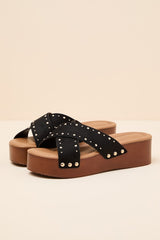 Loma Black Studded Platform Slide Sandals