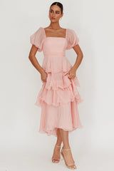 Giavana Puff Sleeve Layered Maxi Dress Baby Pink