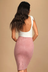Superpower Blush Suede Pencil Skirt