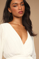 Embrace Your Beauty Ivory Pleated Long Sleeve Skort Romper