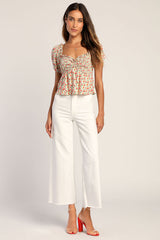 Such A Flirt Sage Floral Smocked Peplum Short Sleeve Top