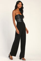 Total Hottie Black Sequin Strapless Jumpsuit