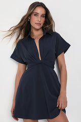 Breeze By Navy Blue Tie-Back Mini Dress With Pockets