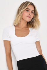 Basically Effortless White Short Sleeve Scoop Neck Top