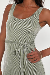 Summer Perfection Olive and Ivory Striped Ribbed Midi Dress