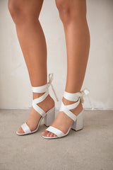 Alta Ivory Satin Lace-Up Heels