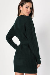 Wishing on Winter Emerald Green Cable Knit Mini Sweater Dress