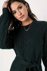 Wishing on Winter Emerald Green Cable Knit Mini Sweater Dress