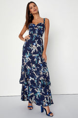 Stunning Sweetness Navy Blue Floral Burnout Maxi Dress