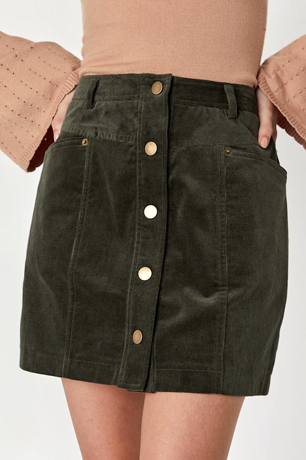 Charming Feeling Olive Green Corduroy Mini Skirt