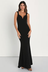 Alluring Temptation Black Backless Ruched Mermaid Maxi Dress