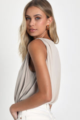 Chic on Repeat Taupe V-Neck Sleeveless Bodysuit