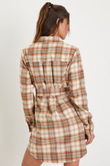 Plaid Behavior Ivory and Brown Plaid Long Sleeve Mini Dress