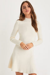 Adorable Intentions Ivory Mock Neck A-Line Mini Sweater Dress