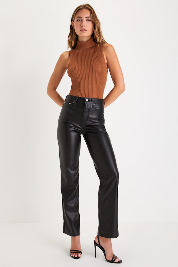 Sundaze Black Vegan Leather High-Rise Straight Leg Pants