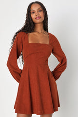 Daily Affection Rust Orange Corduroy Mini Dress With Pockets