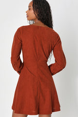 Daily Affection Rust Orange Corduroy Mini Dress With Pockets