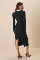 Successful Sophistication Black Color Block Midi Sweater Dress