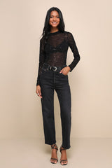 Strike an Attitude Black Mesh Multi Embellished Mesh Bodysuit