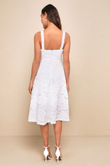 Divine Beauty White Lace Midi Dress With Pockets