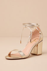 Kaira Gold Lace-Up Heels
