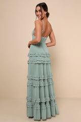Lavish Perfection Sage Green Ruffled Tiered Maxi Dress