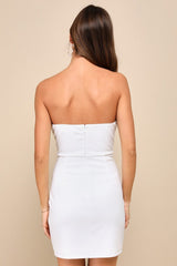 Gorgeous Wonder White 3D Floral Applique Strapless Mini Dress