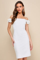 Pretty Presence White Off-the-Shoulder Floral Strap Mini Dress