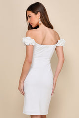 Pretty Presence White Off-the-Shoulder Floral Strap Mini Dress