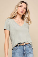 Adyn Heather Sage Green V-Neck Short Sleeve Tee