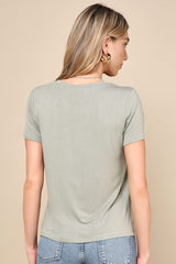 Adyn Heather Sage Green V-Neck Short Sleeve Tee